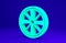 Green Alloy wheel for a car icon isolated on blue background. Minimalism concept. 3d illustration 3D render