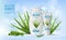 Green aloe plant moisture cosmetic, cream, shampoo