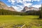 Green Alpine Meadow Distant Snowcapped Mountain Peaks Banff National Park Canadian Rockies