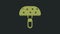 Green Amanita muscaria or fly agaric hallucinogenic toadstool mushroom icon isolated on black background. Spotted