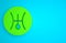 Green Ancient astrological symbol of Uranus icon isolated on blue background. Astrology planet. Zodiac and astrology