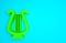 Green Ancient Greek lyre icon isolated on blue background. Classical music instrument, orhestra string acoustic element