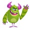 Green angry cartoon monster. Green and horned vector troll character. Halloween design.