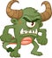 Green angry monster with big horns