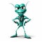 Green Animated Bug In Satirical Caricature Style