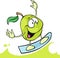 Green apple cartoon surfing on juice wave - vector