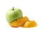 Green apple covered with orange peel