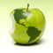 Green apple with earth map