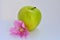 Green Apple with flower on white background.Fruit on white background.freshness.