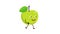 A green apple with a funny face is walking.