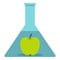 Green apple in glass test flask icon isolated