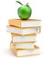 Green apple golden books stack yellow textbooks gold icon