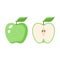 Green apple and a half apple colorful vector illustration.