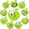 Green apple icon cartoon with funny faces