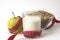 Green Apple, Kefir and Oatmeal with Measuring tape on white background