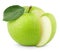 Green apple with leaf and cut on white
