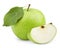 Green apple with leaf and slice isolated on a white