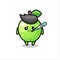 Green apple mascot character with fever condition