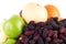 Green apple and orange and Chinese pear and mulberry are mixed tasty fruit composition on  background fruit health food