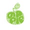 Green Apple silhouette. Fresh fruit Typography Vector Illustration, Handdrawn lettering. Hand drawn font on Healthy