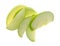 Green apple slices on white background top view