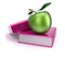 Green apple and two books education idea symbol