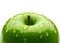 Green apple with water drops on white background. Organic Fresh Granny smith apple. Healthy fruit food