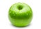 Green apple with water drops on white background. Organic Fresh Granny smith apple. Healthy fruit food