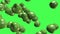 Green apples fruits 3D, tow video transitions isolated on a green screen, footage 4K