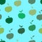 green apples vector seamless pattern. Fruit with leaves, diet vitamin blue background