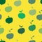 green apples vector seamless pattern. Fruit with leaves, diet vitamin yellow background