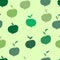 green apples vector seamless pattern. Fruit with leaves, diet vitamin yellow background