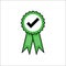 Green approved medal. Check or good quality badge green color vector eps10.