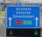 Green arrow above the driving lane indicating that its open on motorway A12 E30 heading Arnhem, utrecht and Zevenhuizen.