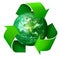 Green arrows around planet Earth Recycling concept 3d symbol