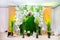 Green artificial grass based wedding stage