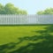 Green artificial turf Wide angle view of white picket fence yard