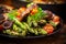 Green asparagus salad with roasted mushrooms