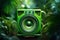 Green Audio Speaker, Music column, sub-woofer in forest, Tropical Party Nature, Sustainability Eco music