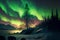 Green Aurora Winter Sky - The Northern Lights - Finland Winter Landscape - Generative AI Illustration