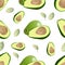 Green avacado seamless pattern. Vector illustration isolated on white background.