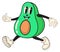 Green avocado character. Happy comic character walking