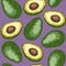 Green avocado fruits background design. Seamless healthy vegan food pattern. Colored flat vector illustration for textile,