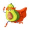 Green Avocado Superhero Character Running Wearing Red Cloak or Cape and Mask as Justice Fighter Vector Illustration
