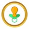 Green baby pacifier vector icon, cartoon style