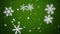 Green background with falling white snowflakes