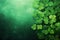 Green background with four-leaf clovers on the right side. St. Patrick\\\'s banner with Irish shamrocks and copy space