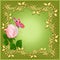 green background with rose, butterfly and ornament
