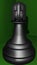 Green background with a stylized black chess pawn as a fighter with a helmet on his head and eyes and hard gaze