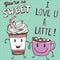 Green background sweet caffe Ä± love u a latte slogan